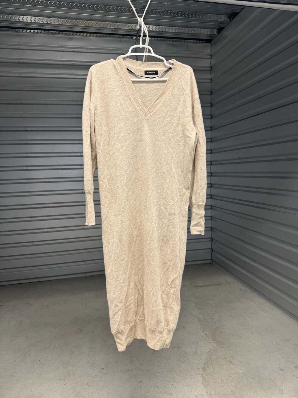 Naadam V-Neck Cashmere Sweater Dress Beige